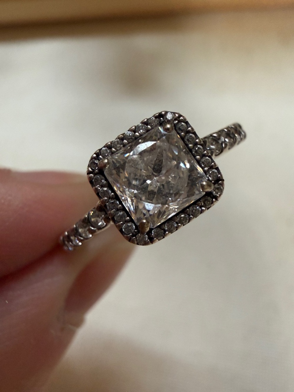 Pandora Sterling Silver 925 Square Halo Ring W/Stones comes W/Box